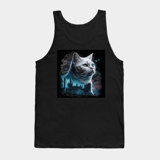 Shadowy White British Shorthair And Castles Tank Top